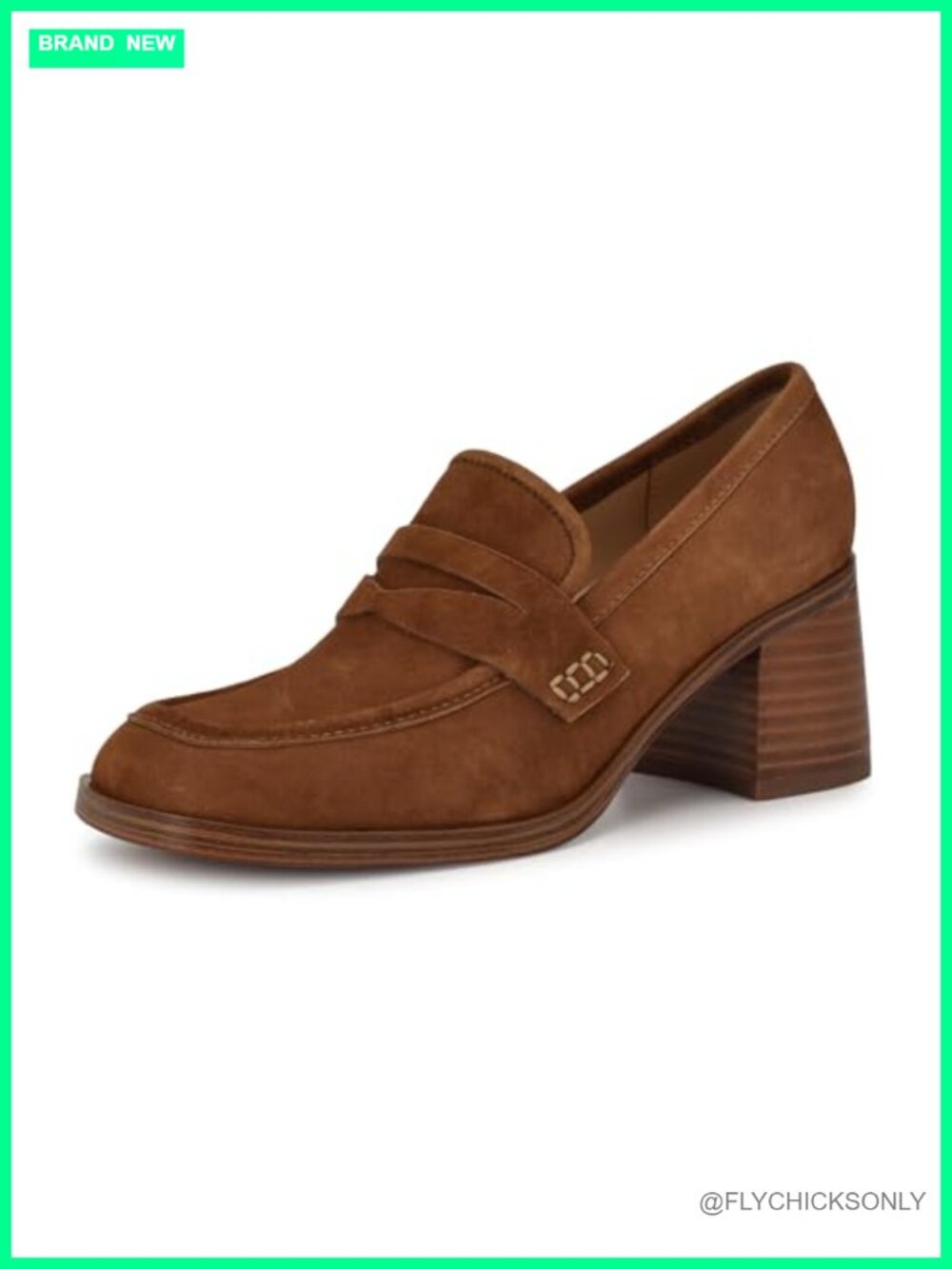 Nine West Suede Heeled Loafer Square Toe Block Heel Pump